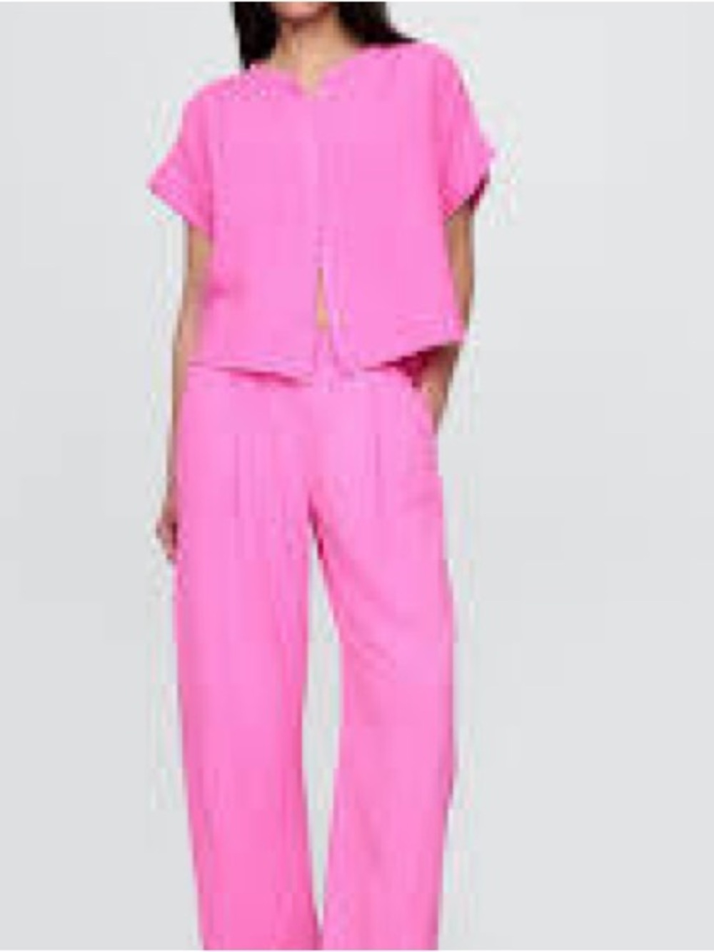 GAP 2 Piece Cotton Gauze Set! Barrel leg crops & short sleeve button down PINK!